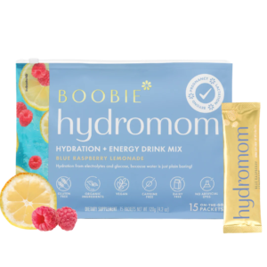 Boobie Hydromom Electrolyte Drink Mix, Blue Raspberry Lemonade for Pregnancy, Lactation, & Beyond, 15 Packets