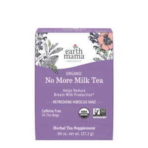 Earth Mama No More Milk Tea | Organic Herbal Tea Bags to Reduce Breast Milk Production, Stop Breastfeeding, & Wean Lactation Naturally, Postpartum Essentials, Decaf Tea With Hibiscus & Sage,(16 Teabags)