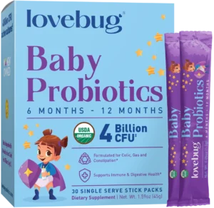 LOVEBUG Probiotics for Babies - Organic Baby Probiotics 6-12 Months for Baby Immune Support, Gas, Colic, Diarrhea & Infant Constipation Relief Sugar-Free, Tasteless Powder, 30 Packets