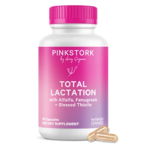 Pink Stork Total Lactation Supplement for Breast Milk Supply, Organic Fenugreek and Alfalfa to Support Breastfeeding, Milk Flow, and Production, Postpartum Essentials - 60 Capsules, 1 Month Supply