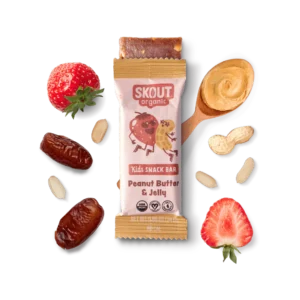 Skout Organic Peanut Butter & Jelly Real Food Bars for Kids | Organic Snacks for Kids | Plant-Based Nutrition, No Refined Sugar | Vegan | Gluten, Dairy, Grain & Soy Free, 6 Pack