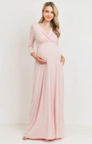 Hello Miz 3/4 Sleeve Surplice Maternity/Nursing Maxi Dress