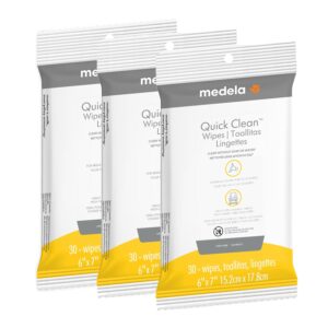 Medela Quick Clean Breast Pump and Accessory Wipes, Resealable, Convenient and Hygienic On The Go Cleaning for Tables, Countertops, Chairs, and More, 90 ct, 3 Packs of 30 Count