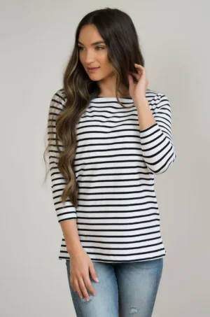 Nursing Queen Striped Nursing Top - 3/4 Sleeves With Hidden Zipper