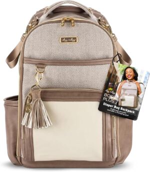 Itzy Ritzy Boss Plus™ Backpack Diaper Bag – Large Capacity Baby Backpack Diaper Bag Featuring 19 Pockets, Changing Pad, Stroller Clips, and Comfortable Straps