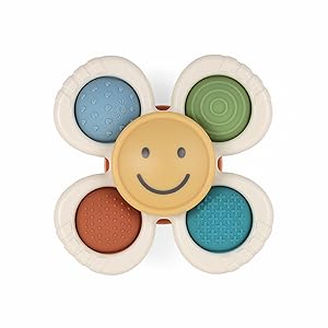 Itzy Ritzy Pop & Whirl – Fidget Spinner Travel & Bath Toy for Babies & Toddlers – Fidget w/Textured Silicone Popper to Develop Fine Motor Skills – Sticks to Highchairs, Tables, Tubs, More