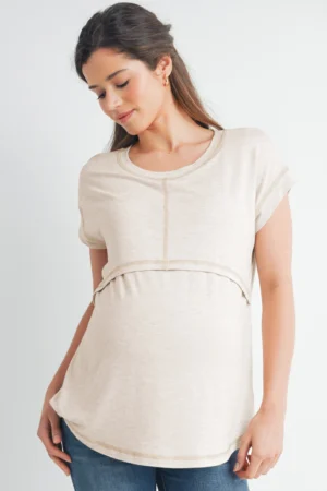 Hello Miz Double Layer Short Sleeve Maternity Nursing T Shirt