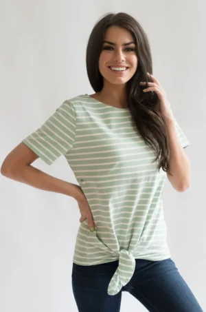 Nursing Queen Striped Nursing T-Shirt With Front Tie - Hidden Zipper