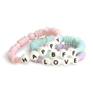 Itzy Ritzy Teething Rings, Textured Silicone Baby Teether Set of 3 (Pastel)